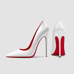 High Heels Women's Stiletto  Heel Pointed Red Bottom Pumps Girl Walking Shoes red bottom heels Fashion Footwear Elegant Stylish Classy Heeled Weight White 12Cm