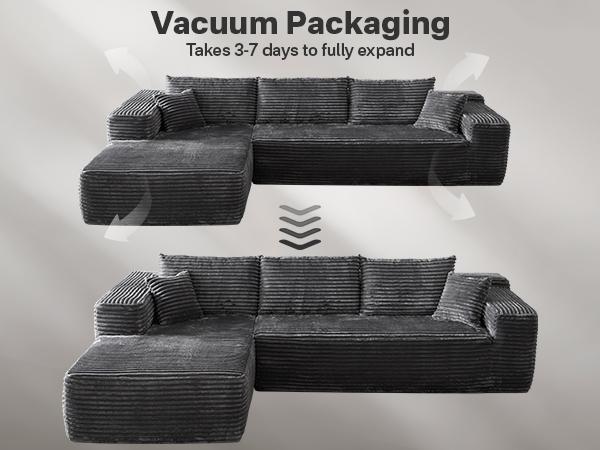 【2 Package Shipping】Ovios 106" Cloud Sectional Boneless Couch with Chaise & Ottoman, L/U-Shape Plush Corduroy Velvet Modern Modular Sofa with Deep Seat, Upholstered Couches for Living Room Bedroom, No Assembly Required