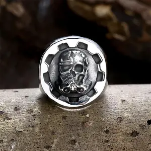 GTHIC Men’s Gear Helmet Skull Ring Stainless Steel Punk Jewelry Rapper Biker Gift Punk Rap Concert Outfits