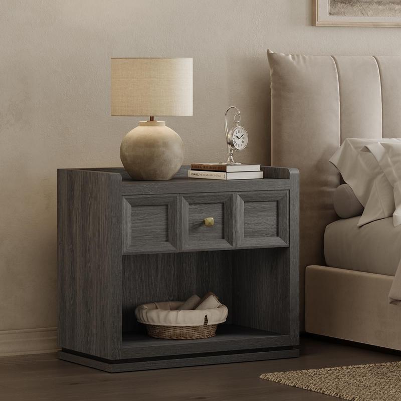 SICOTAS 31" and 26” Wide Nightstands Set of 2, Large Night Stands with Drawer, Oversized King Size Nightstand Bedside Table for Bedroom, Farmhouse End Side Table Set of 2 with Round Corners,Grey White Oak,Durable and Sturdy