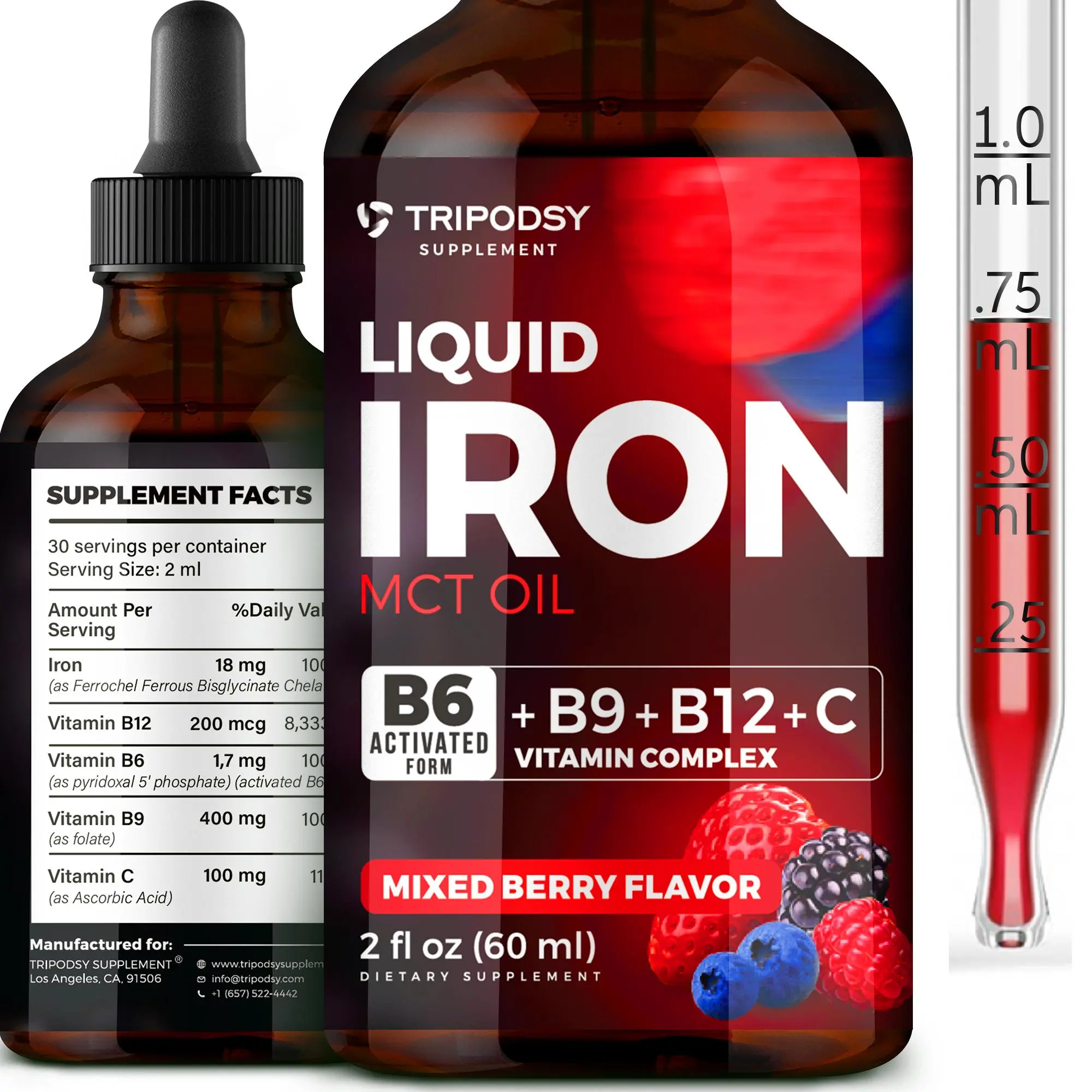 Liquid Iron supplements, Iron Drops, with B6, B9, B12, C, Vitamin Iron for Anemia, Blood Build, MCT Oil, Energy Support Healthcare Fitness Dietary Oxygen Edible Optimum Liquid Iron Vitamins Women Iron Deficiency