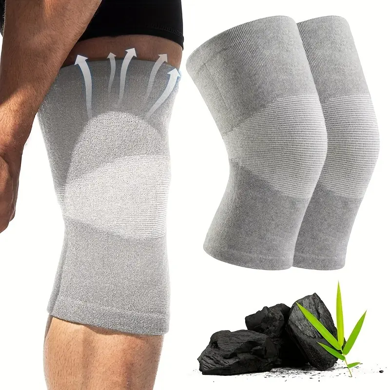 2pcs- Bamboo Charcoal Compression Knee Sleeves, Knee Brace for Women & Men, Elastic Knee Braces, Knee Support for Running, Workout, Basketball, Badminton, Tennis, Fitness Exercises, Yoga- Add pressure to the knees (Pair Gray/ One Size Fits JianShuLuxe