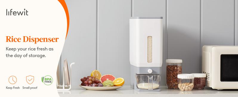 Lifewit Rice Container, Airtight Dispenser with Visible Barrel, Moisture Proof Storage for Grains, Flour, Soybean, Dry Food BPA-Free Utensils