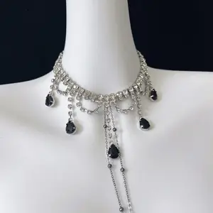Stunning Black Gemstone Sparkling Diamond Necklace Alternative Toy