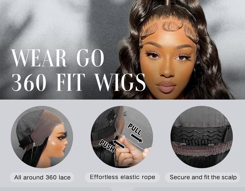 Wavymy 360 Straight Invisi Drawstring Wear Go Glueless Pre-Bleached And Pre-Cut Lace Wigs Flexi-Fit  Glueless Water Wave Wigs 180% Density Human Hair