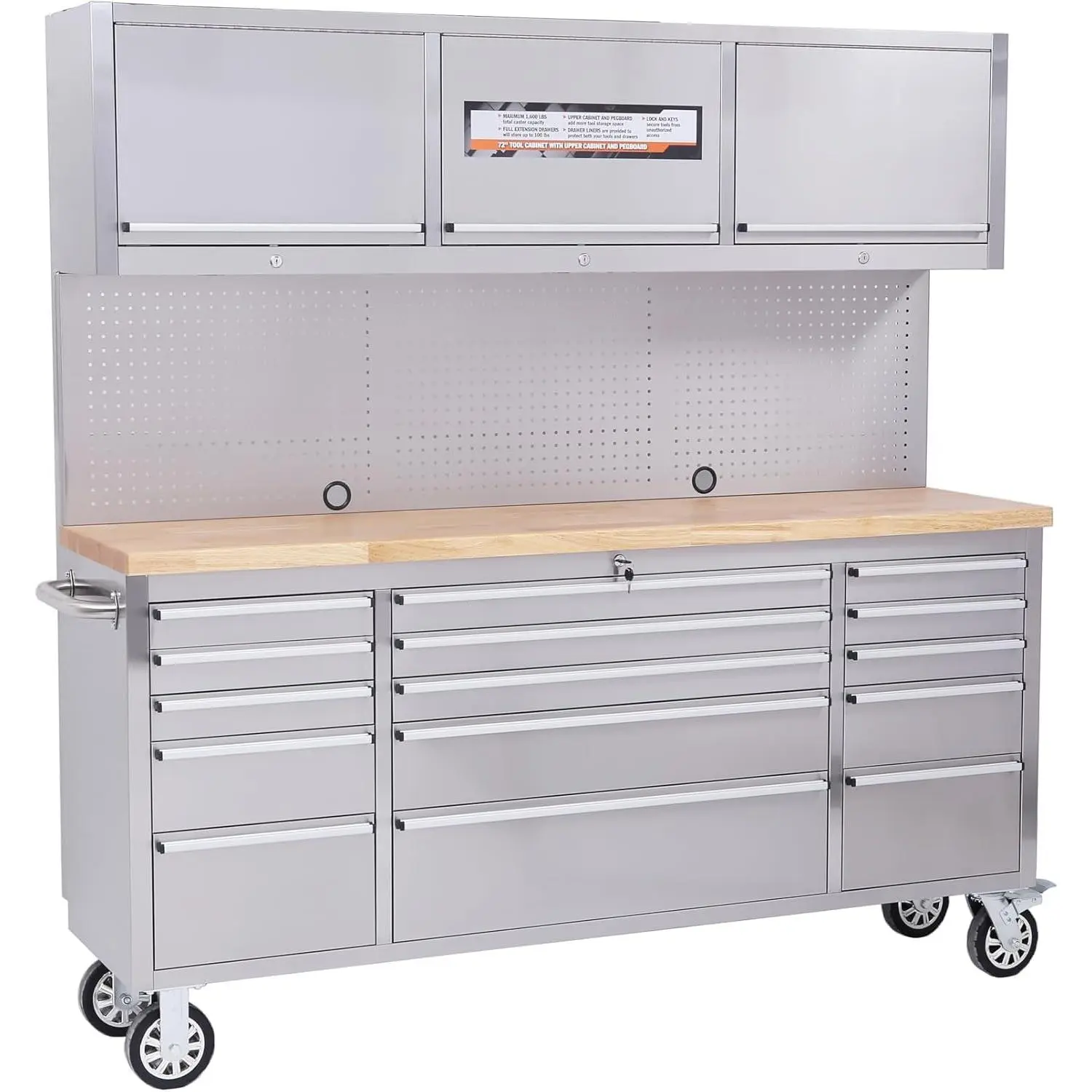 GARVEE 72" Tool Chest, Heavy-Duty Rolling 15-Drawer Professional Mobile Tool Cabinet with Lock & Key, Drawer Liners & 6" Casters for Garage, Workshop or Auto Shop Storage
