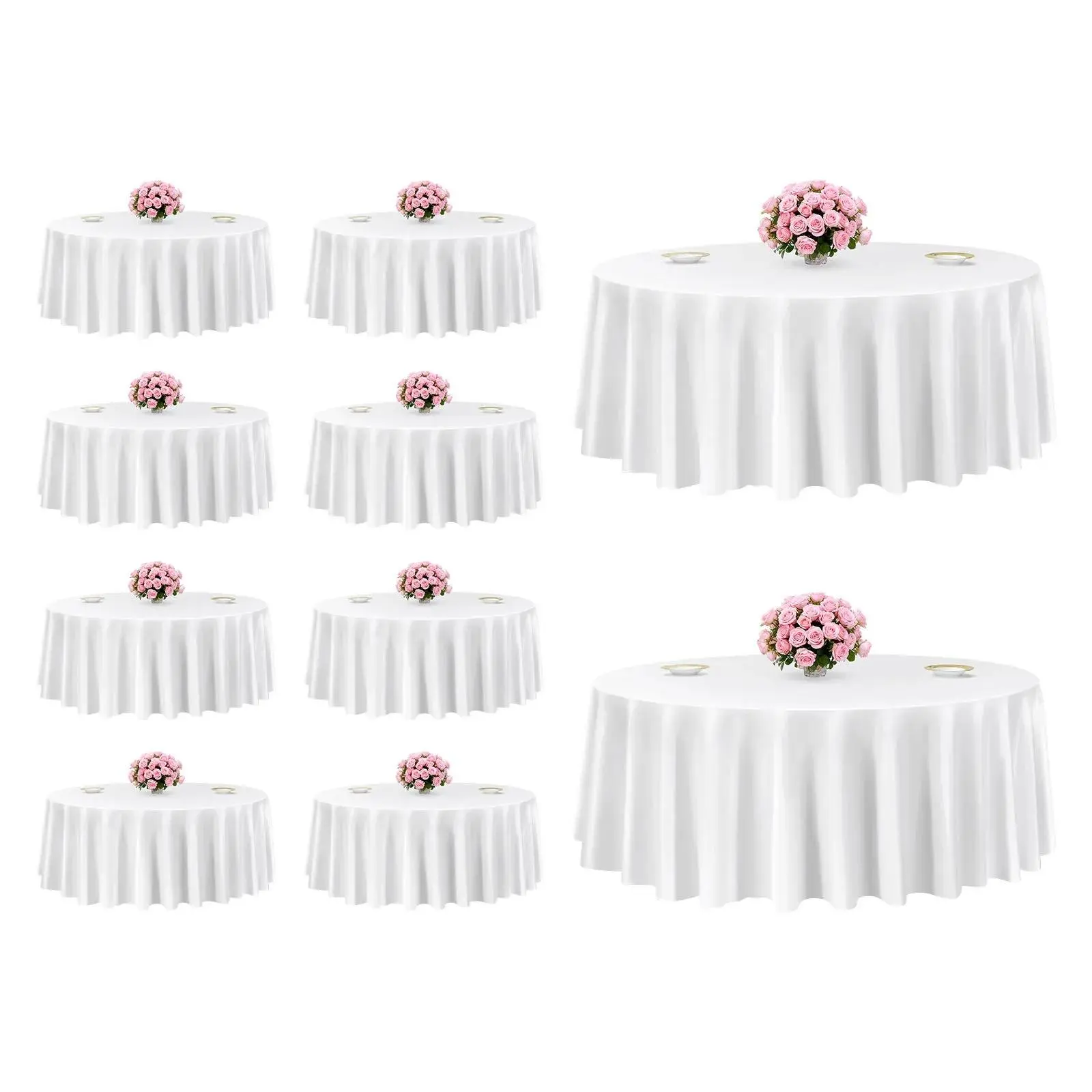 【Back to School】VEVOR 10-Pack White Round Polyester Tablecloths, 120" Dia., Stain-Resistant, Wrinkle-Resistant, Machine Washable Covers for Wedding, Anniversary, Events