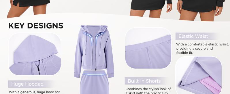 Fisoew Womens 2 Piece Outfits Casual Crewneck Sweatshirt High Waisted Split Skort Skirts Workout Matching Lounge Sets