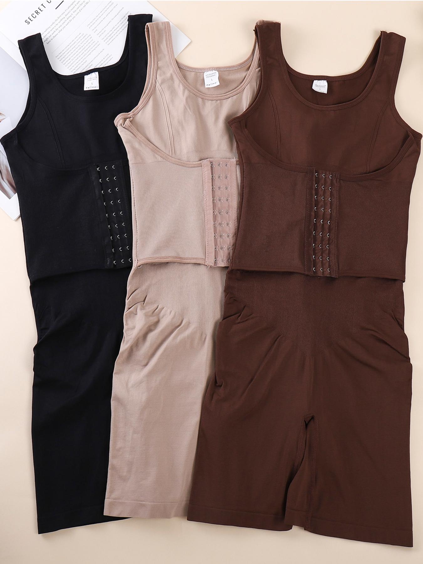 JUQDNX Solid Tummy Control Bodysuit with Abdominal Compression Women's Seamless Butt-Lifting Bodysuit with Snap Crotch Slimming Body Shaping Underwear & Postpartum Shapewear Features faja  con  rellenos