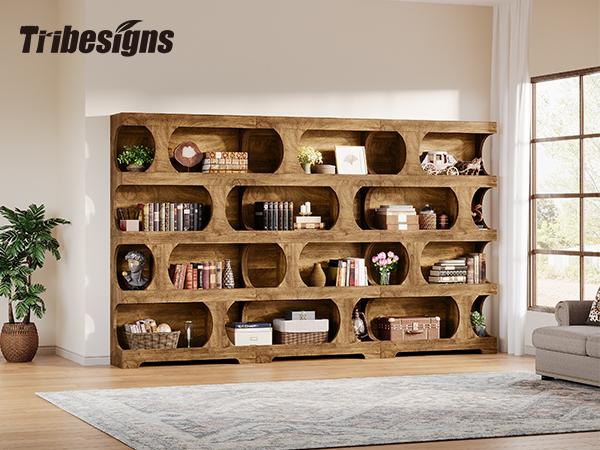 Tribesigns 71" Tall Bookcase, Modern Asymmetrical Bookshelf, 4-Tier Freestanding Display Shelf with Classic Shape, Large Library Book Shelf for Living Room, Home Office, Brown
