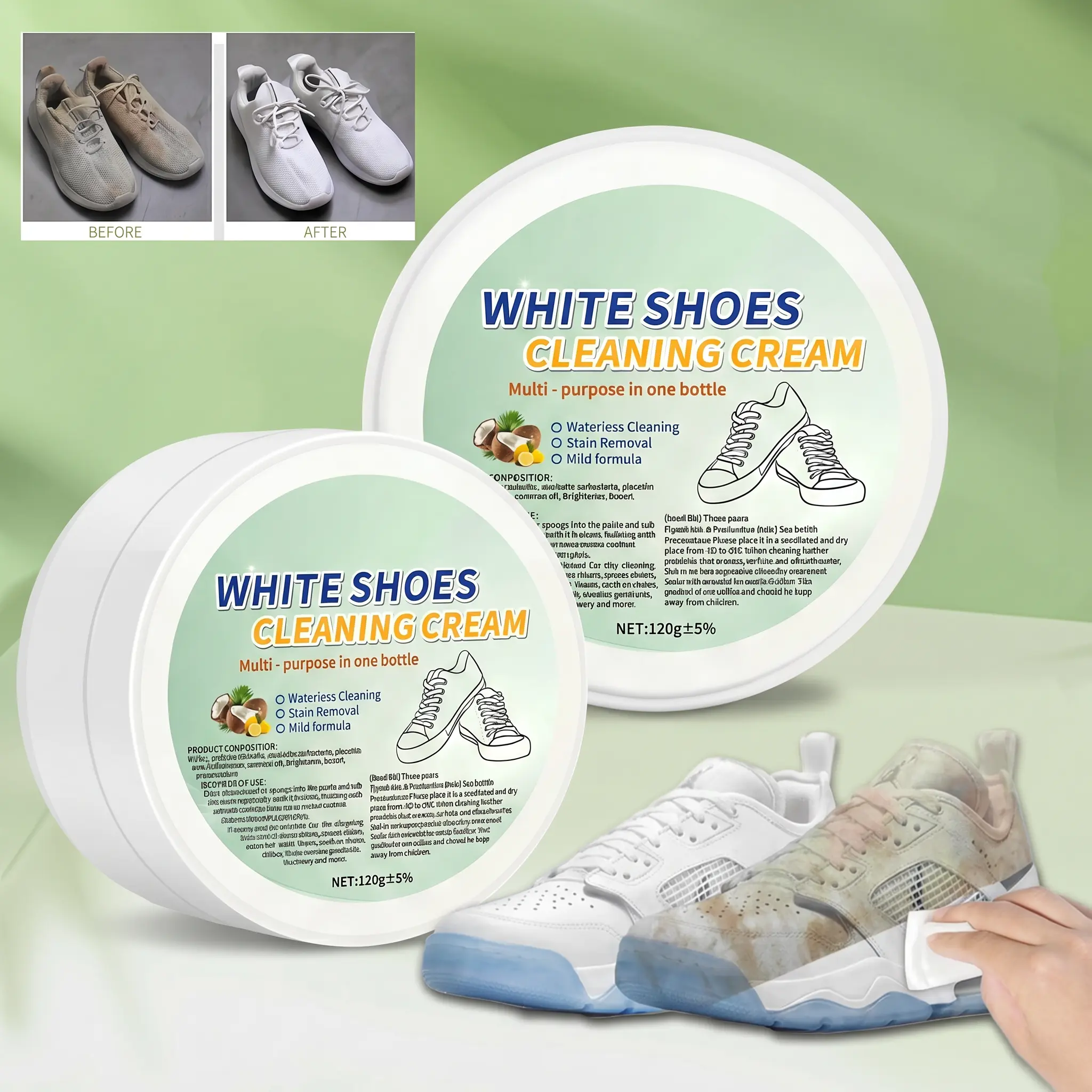 Portable White Shoe Cleaning Cream with Built-in Sponge Applicator - Home Supplies Cleaning Products, All Purpose Cleaners, Portable Care, Quick White Refresh for Leather Items & Casual Footwear, Portable Shoe Care