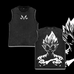 Retro Vin tage Limited Black Majin Vegeta - DragonBall Z Anime Double Printed Oversized Acid Washed Lightweight Cotton Gym Tank Top, Gift for Anime & Gym Fans