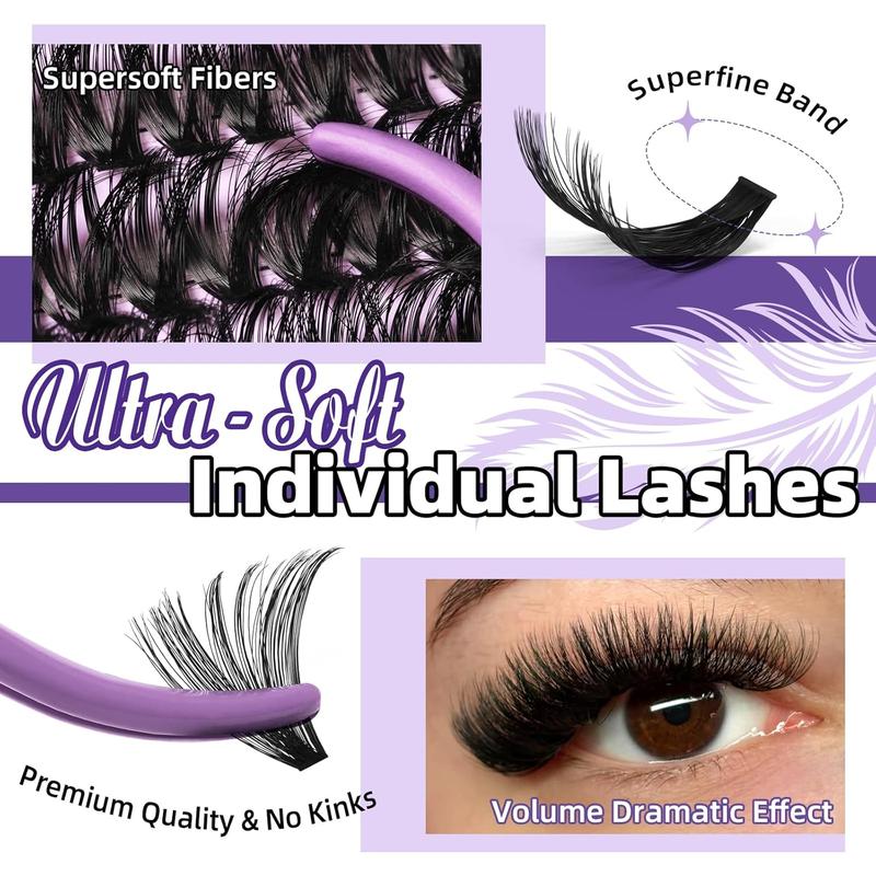 B&Q Lash Clusters Kit 280PCS Ultra - Soft Lash Clusters, 70D+90D Volume Eyelash Clusters 10-18mm Lash Extension Kit, D Curl Individual Lashes Kit with Lash Bond and Seal, Lash Tweezers (70D+90D Kit)