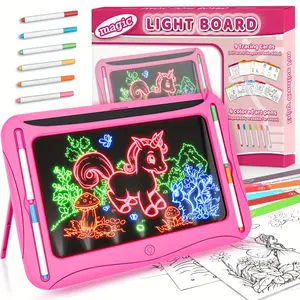LED Light-Up Doodle Board for Kids – Travel Drawing Tablet with 9 Double-Sided Cards & 6 Markers, Learning Art Toy for Boys & Girls Ages 3–8, Birthday Gift