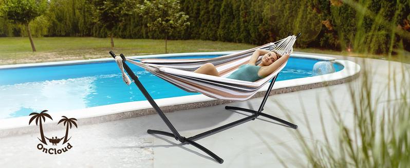 ONCLOUD 550 LBS Capacity Double Hammock with Stand Included with Portable Carrying Bag, Heavy Duty 2-Person Hammock for Outdoors & Indoors - Desert Stripe, Series TDCTZ1 - Desert Stripe