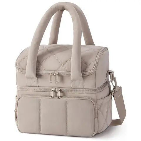 Lunch Bag Women, Double Deck Insulated Lunch Box, Quilted Puffer Lunch Tote, Leakproof, Durable & Reusable Large Lunch Cooler For Work Picnic Travel Meal Prep