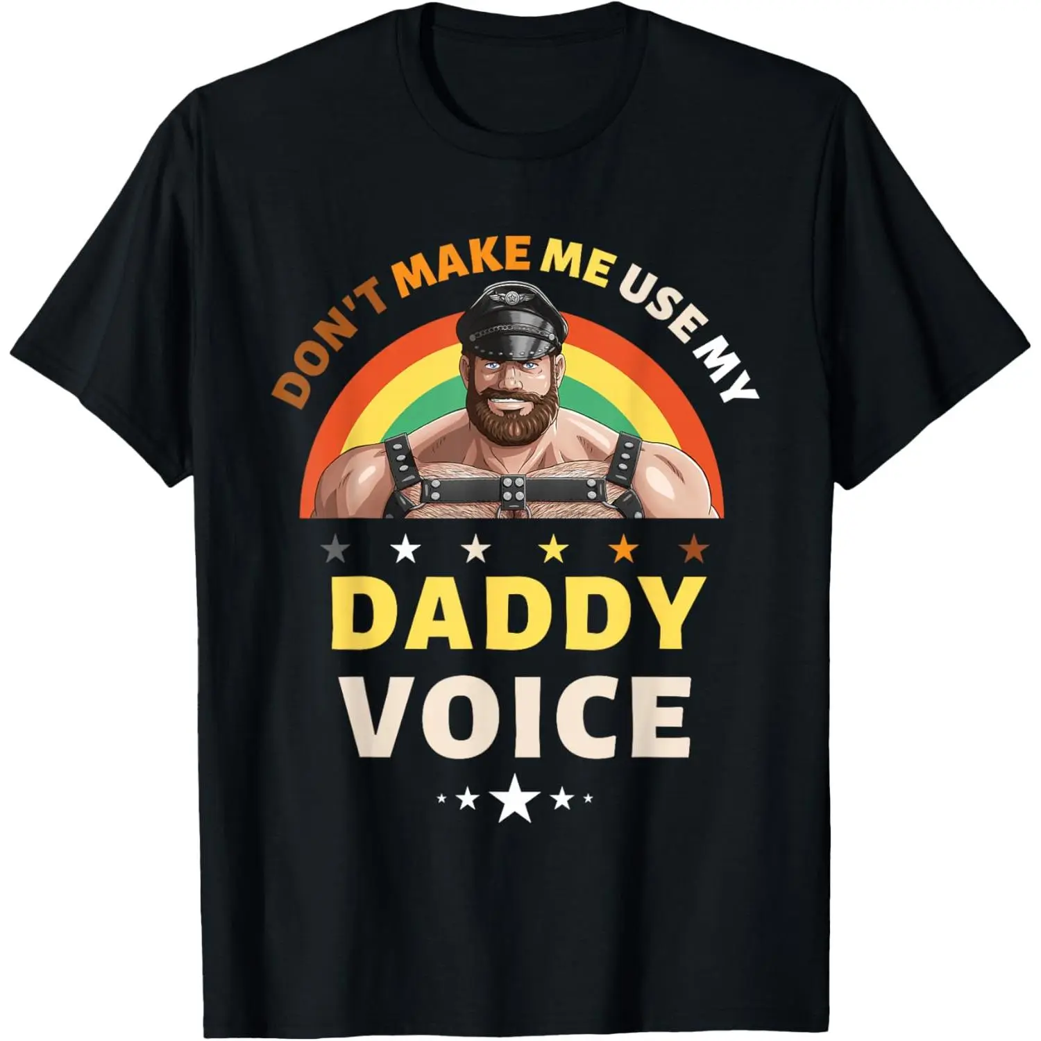 Men's Loose Fit Cotton Fabric T-Shirt - Casual Breathable Round Neck Menswear with Funny Gay Bear Pride "Don't Make Me Use My Daddy Voice" Print, Sports Top, Funny Gifts for Guys