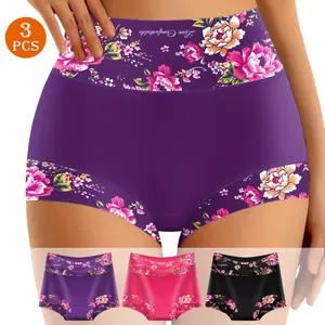 QUASTI 3-Piece Stylish High-Waisted Cotton Printed Panties, Super Soft and Breathable, Printed Design, High Elasticity and Skin-Friendly Underpants , Comfortable Brief First Choice, Womenswear Sizes S-XXL
