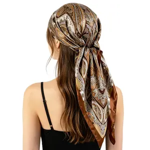 Women’s Satin Headscarf - 90×90 cm Vintage Print, Soft & Elegant, Suitable for All Seasons (Sleep & Beach Use)