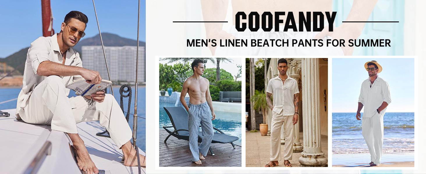 COOFANDY New York Fashion Week Linen Yoga Elastic Beach Vacation Pants Cotton Fabric Bottom Breathable Drawstring Light Loose Comfort Fit Adjustable Summer Trouser COOFANDY New York Fashion Week Linen Yoga Elastic Beach Vacation Pants Cotton Fabric Bottom Breathable Drawstring Light Loose Comfort Fit Adjustable Summer Trouser