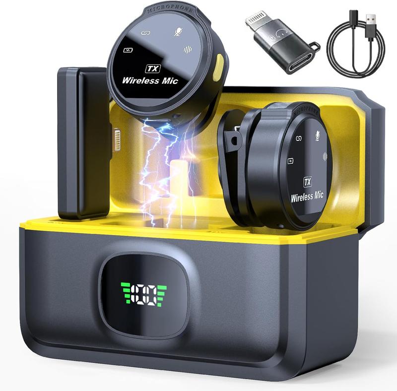 2 Pack Wireless Lavalier Microphone for iPhone15 16, Android, USB C, ipad with Adapter Included, Noise Cancellation Mini Lapel Mic for YouTube, Recording, Vlog, Facebook Live Streaming