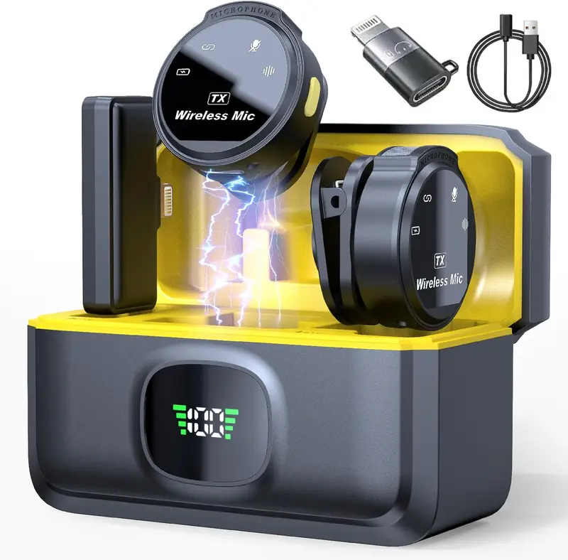 2 Pack Wireless Lavalier Microphone for iPhone15 16, Android, USB C, ipad with Adapter Included, Noise Cancellation Mini Lapel Mic for YouTube, Recording, Vlog, Facebook Live Streaming