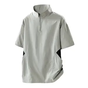 Men’s Summer New Stand-Collar T-Shirt, Loose Fit Lightweight Short Sleeve, Half-Zip Breathable Quick-Dry Outdoor Sports Shirt — Unisex Style