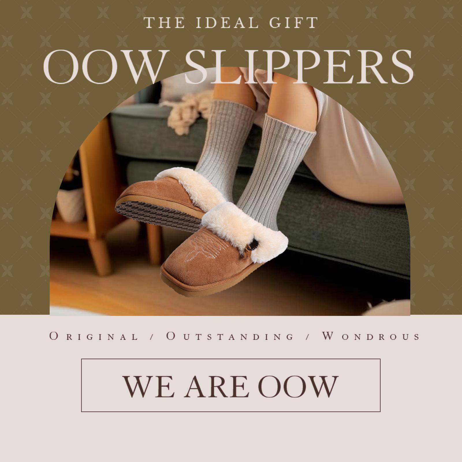 OOW Western Fluffy Slippers for Women with Memory Foam Comfy Houes Cowgirl Boot Slippers for Bedroom Indoor Square Toe Winter Walking Shoes Chestnut