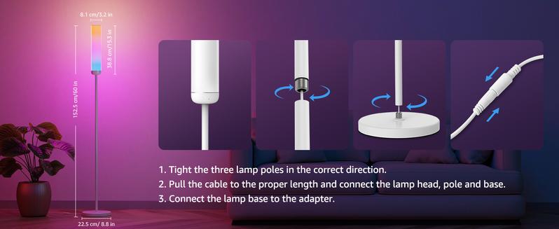Lepro O1 AI Floor Lamp, 2300LM Smart Corner Lamp Smart LED Standing Lamp party light stick APP/WiFi Control, Alexa/Google Assistant Enabled, Modern Floor Lamp with Music Sync, DIY Mode, RGBCW &CCT, Lamps for Living Room, Bedroom, Office -B