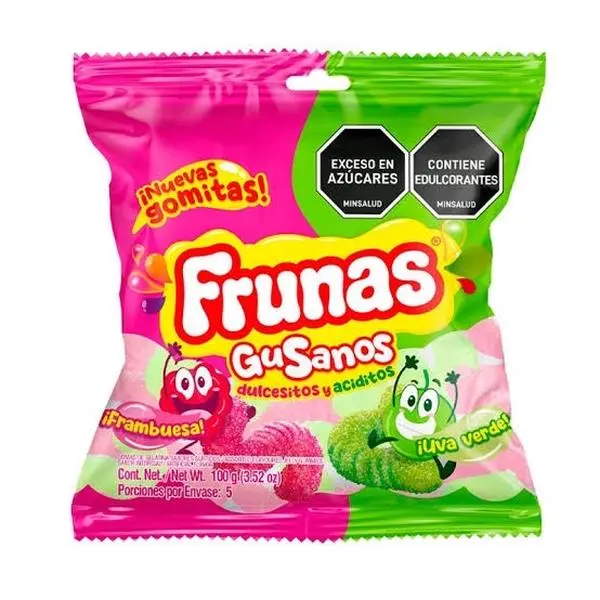 Frunas Gummy Worms - Raspberry and Green Grape Sweet and Sour Flavor 3.52oz