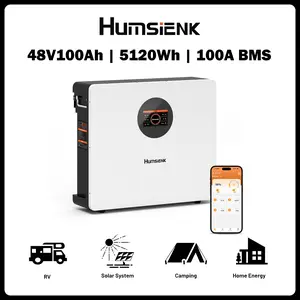 【Flash sale】Humsienk 48V 100Ah Wall-mounted LiFePO4 Bluetooth Battery, Built in 100A BMS & LCD Touchscreen(Indicator), Grade A Cells & 6000+ Deep Cycles for Off-Grid, Solar System, Home Backup