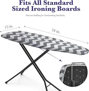 Epica Ironing Board Cover and Pad - Standard Size 15x54 Padded Ironing Board Covers, Heat Reflective Coating, Thick Pads, Scorch & Stain Resistant Iron Board Cover with Padding Grey Chevron
