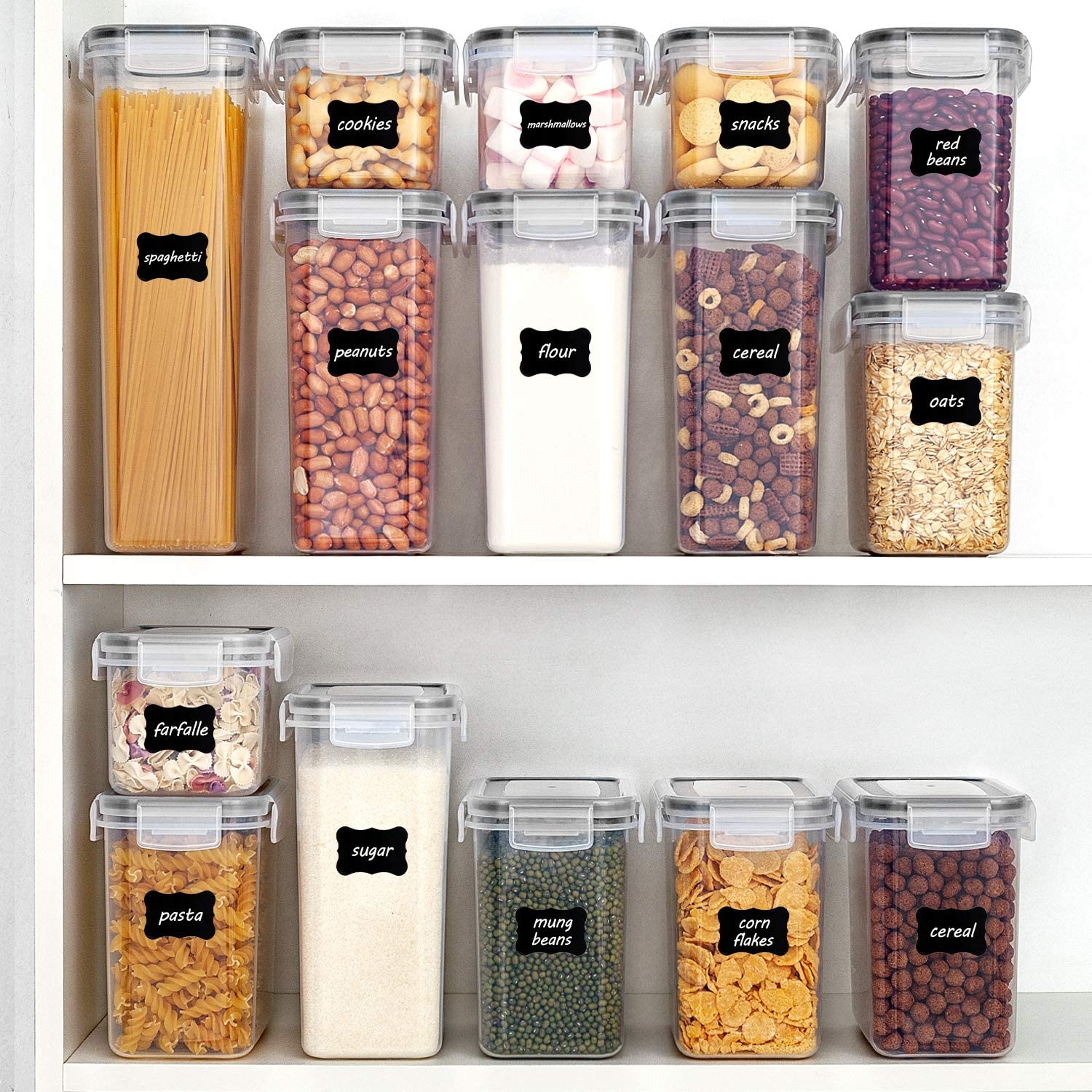 30/60 Airtight Food Storage Container Set (15/30 Lids & 15/30 Jars), BPA-Free Plastic Kitchenware for Storing Grains, Flour, and Sugar, Ideal Pantry Kitchen Organization Tool, Reusable Labels & Marker, Ason Jars