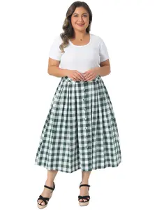 Agnes Orinda Women's Plus Size Plaid Skirt Maxi Vintage High Waisted A Line Checkered Gingham Skirt Flowy with Pockets