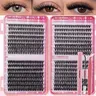 Fluffy Cluster Eyelash Extensions Kit, 640PCS Cosmetic Individual Lash Cluster Set with 9-16mm Natural D-Curl Mix, Bond, Seal, Tweezers, Lash Brush – Soft, Comfortable, Wispy, Long-Lasting