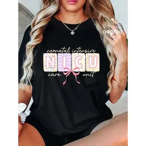 100% Cotton Cute Coquette Bow Spring NICU Nurse T-Shirt