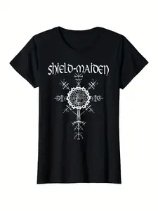 Nordic Mythology Shield Maiden Viking T-Shirt - 100% Cotton, Casual Tee with Intricate Geometric Rune Design, Black, S-XXXL, Perfect Gift for Men & Women, Machine Washable, Everyday Attire| Viking Themed Shirt| Durable Cotton