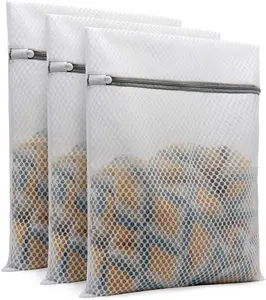 3 Pcs - Durable Honeycomb Mesh Laundry Bags for Delicates 12 x 16 Inches, Medium Size