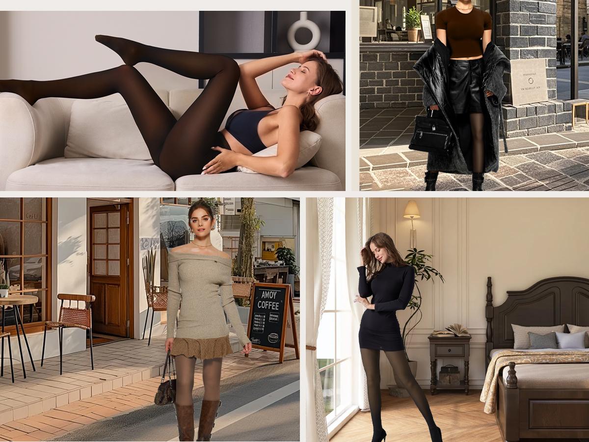 OEAK Women Fleece Lined Leggings Sheer Fake Translucent Pantyhose Thermal High Waisted Footed Opaque Tights