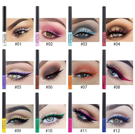 12 Colors UV Glow Matte Eyeliner, Colorful Neon Liquid Eyeliner, Waterproof High Pigmented Long Lasting Quick Dry Rainbow Eyeliner Pencil, Eyes Makeup Kit for Women Girls, Cosmetic Gift,Halloween Christmas Music Festival Makeup liquid eyeliner  liner