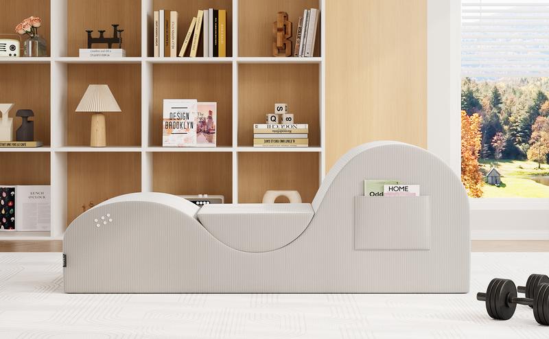 LIKIMIO Corduroy Yoga Chair for Adults, Ergonomic Lounger with Removable Headrest, Waist Cushion and Footrest, Side Pockets, Non-Slip Bottom, High-Density Sponge