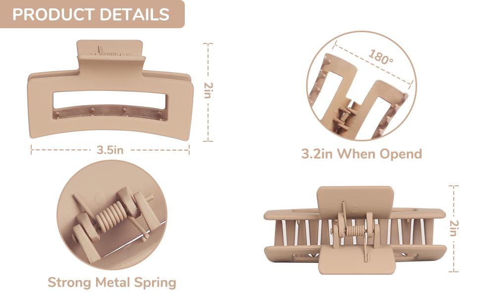 PLL 12 Pack 3.5" Medium Hair Claw Clips for Women Girls Thick Thin Hair, Strong Hold Matte Square Hair Clips