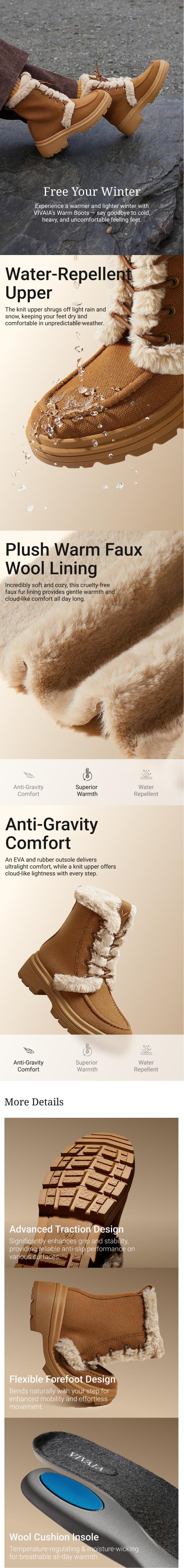 VIVAIA sorel boots women’s Water-Repellent Winter Boots: Warm Faux Fur Lining & Wool Cushion, Anti-Gravity Heel, Lightweight Snow Boots（Terry）