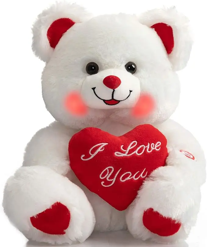Halloween Fall Gift Teddy Bear with Heart Plush Bear That Says I Love You and Blushes LED Stuffed Toys