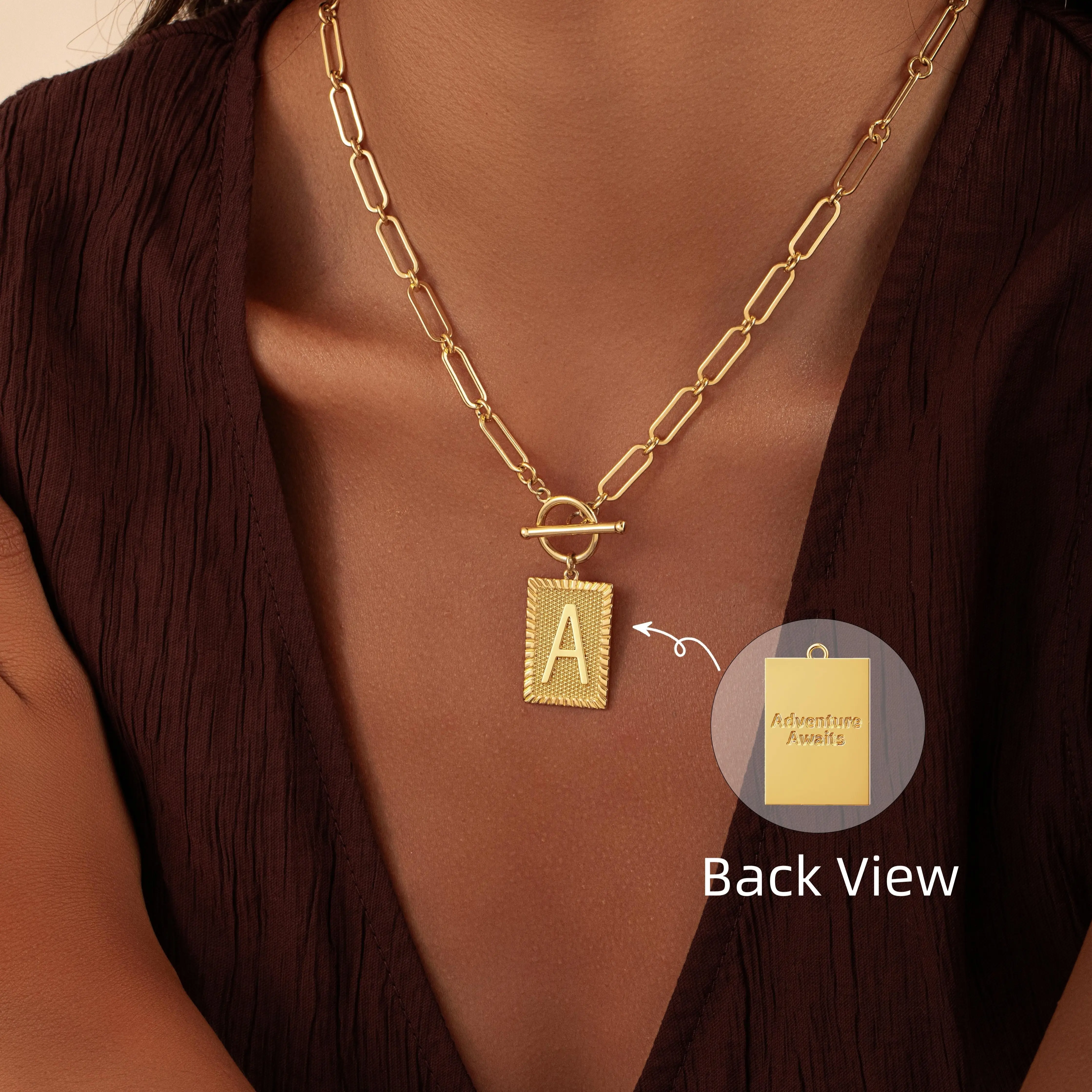 Tewiky Gold Initial Necklace for Women, Personalized Alphabet Pendant with Inspirational Engraving, Paperclip Chain Non-Tarnish Jewelry For Valentine's Day gifts Handmade Fashion Accessory Letter Necklace
