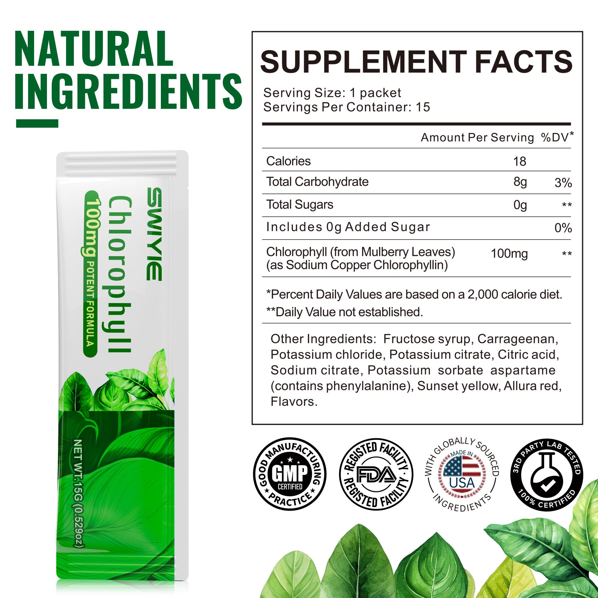 Swiyie Chlorophyll 100mg Potent Formula - 15 Pack of Edible Healthcare for Body Odor, Skin Clarity & Liver Support, Plant-Based, Sugar-Free