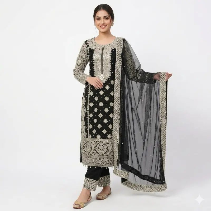 slim fit dress slacks Elegant White Georgette Readymade Indian Sequin Gown XL (42) main image 0