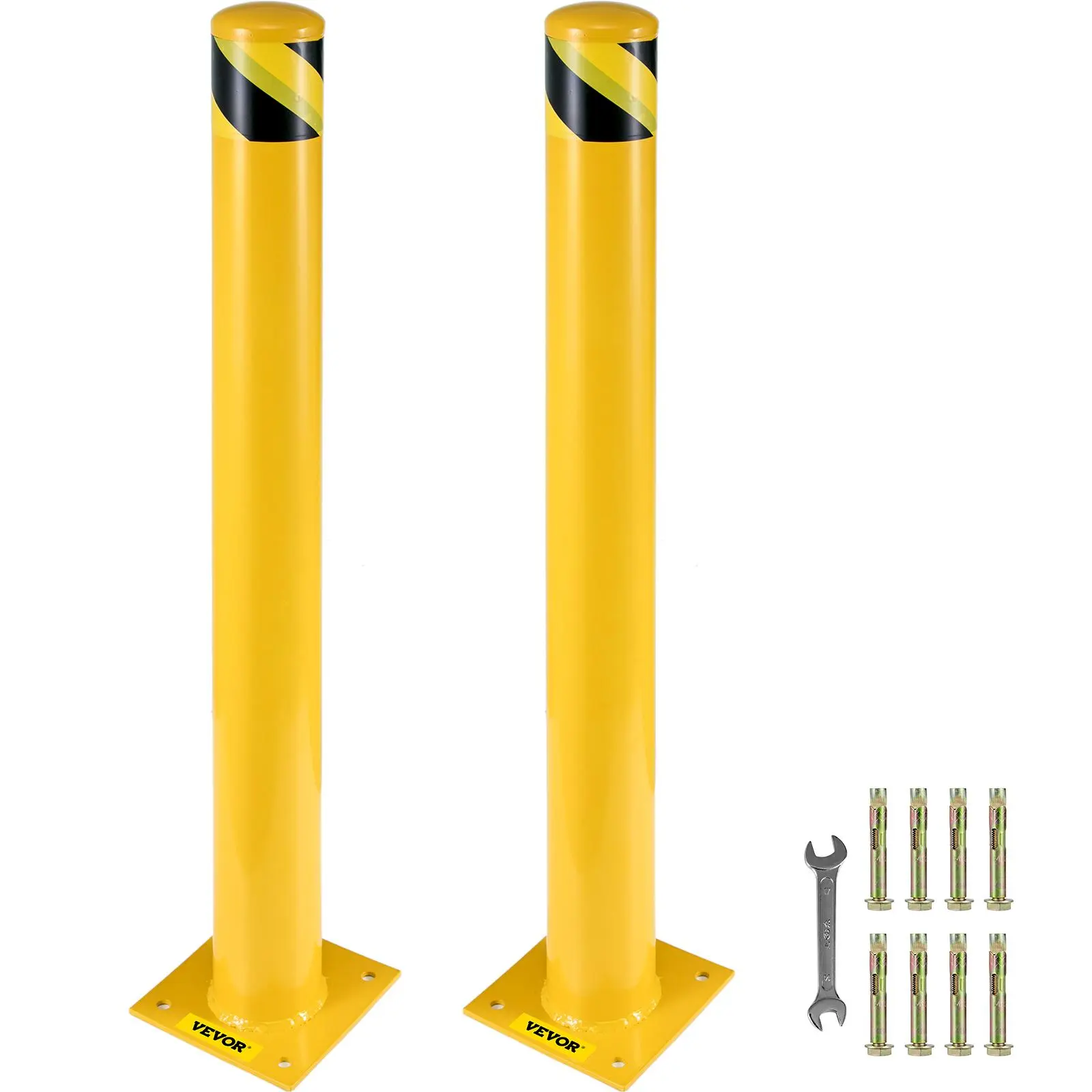 【FathersDayGift】VEVOR Safety Bollard,  , 48 Inch Height Bollard Post, 5.5 Inch Diameter Steel Pipe Safety Bollard Post, Yellow Steel Bollard, Steel Safety Bollard with 8 Anchor Bolts, Perfect for Traffic-Sensitive Area