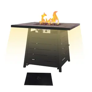 "Afterglow Terrafab Top + Metal Base Firepit Internal Gas Tank Kd Square 40000 Btu, Iron Fire Pit Table features modern style with decorative LED Lighting options "