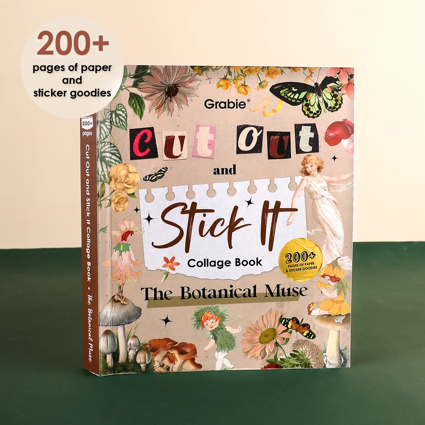 Grabie 200+ Pages Illustrated Botanical Muse Collage Activity Book - Double-Sided Smooth Writing Paper, Specialty Die-Cuts, Cut Out Nature-Inspired Materials, Scrapbooking Supply, Back to School Class Reward Gift, Illustrated Activity Book, Art Journaling